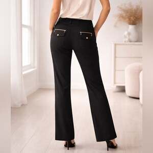 Escada Black Straight Leg Pants Zip & Flap Back Pocket Detail Size 40 US 10